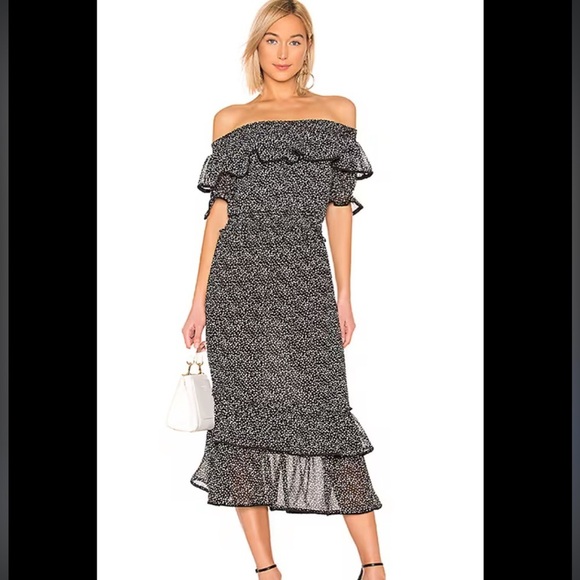 MISA Los Angeles Estefania Off-Shoulder Polka Dot Midi Dress in Black Sz XS - Picture 2 of 12